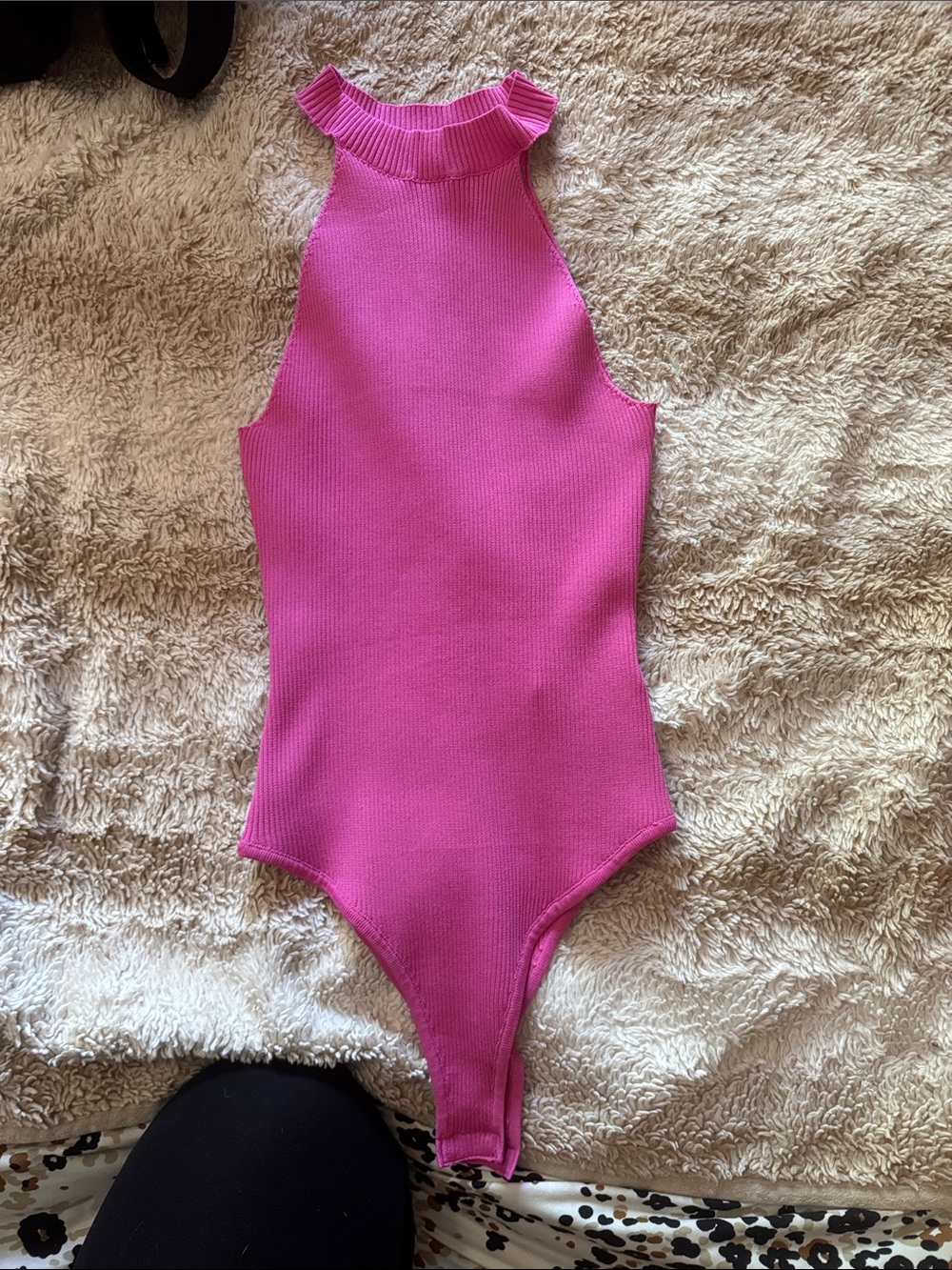 Sleeveless Ribbed Bodysuit in Bright Pink